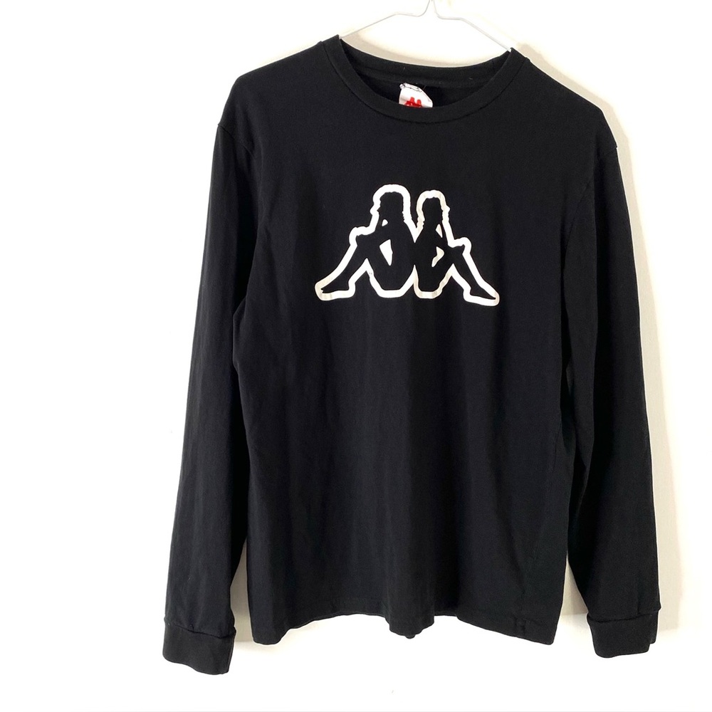 Kappa Black Long Sleeve Crew Neck Logo Graphic Top Athletic Streetwear